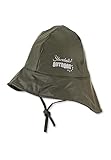 Sterntaler Regenhut uni - Kinder Südwester wasserdicht - Jungen Regenhut mit Jerseyfutter, Ohrenklappen und zum Binden - robuste Regenbekleidung mit reflektierendem Logo - mattgrün, Größe 55