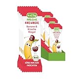 FRECHE FREUNDE Bio Fruchtriegel Banane & Kirsche, Obst Riegel für Babys und Kinder ab 1 Jahr, fruchtiger Snack ohne Zuckerzusatz, vegan, laktosefrei, 6er Pack, 6x (4x 23g)