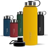 720°DGREE Edelstahl Trinkflasche Kinder 410ml “noLimit” - Auslaufsicher, für Kohlensäure, BPA-Frei - Thermosflasche, Isolierflasche mit Schraubverschluss für Kindergarten, Schule, +Gratis Sportdeckel